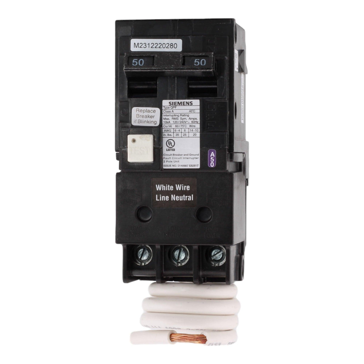 Siemens QF250A 50 Amp Double Pole 240V Pigtail-Neutral GFCI Ground Fault Circuit Breaker UL
