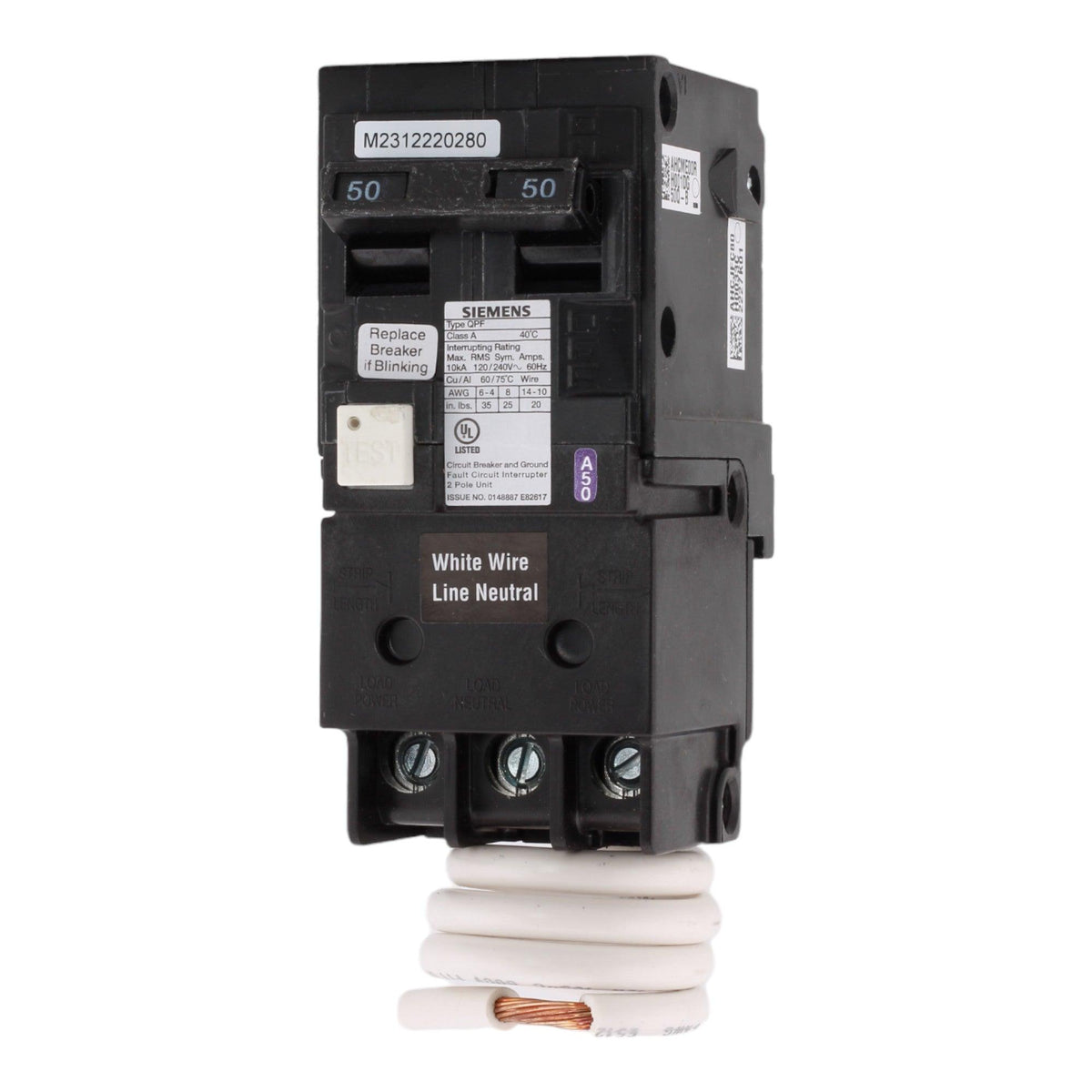 Siemens QF250A 50 Amp Double Pole 240V Pigtail-Neutral GFCI Ground Fault Circuit Breaker UL
