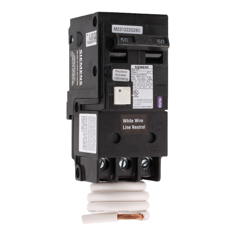 Siemens QF250AP 50 Amp Double Pole 240V Pigtail-Neutral GFCI Ground Fault Circuit Breaker UL