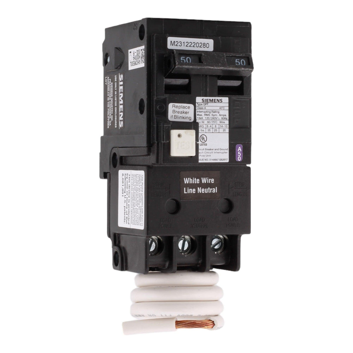 Siemens QF250A 50 Amp Double Pole 240V Pigtail-Neutral GFCI Ground Fault Circuit Breaker UL