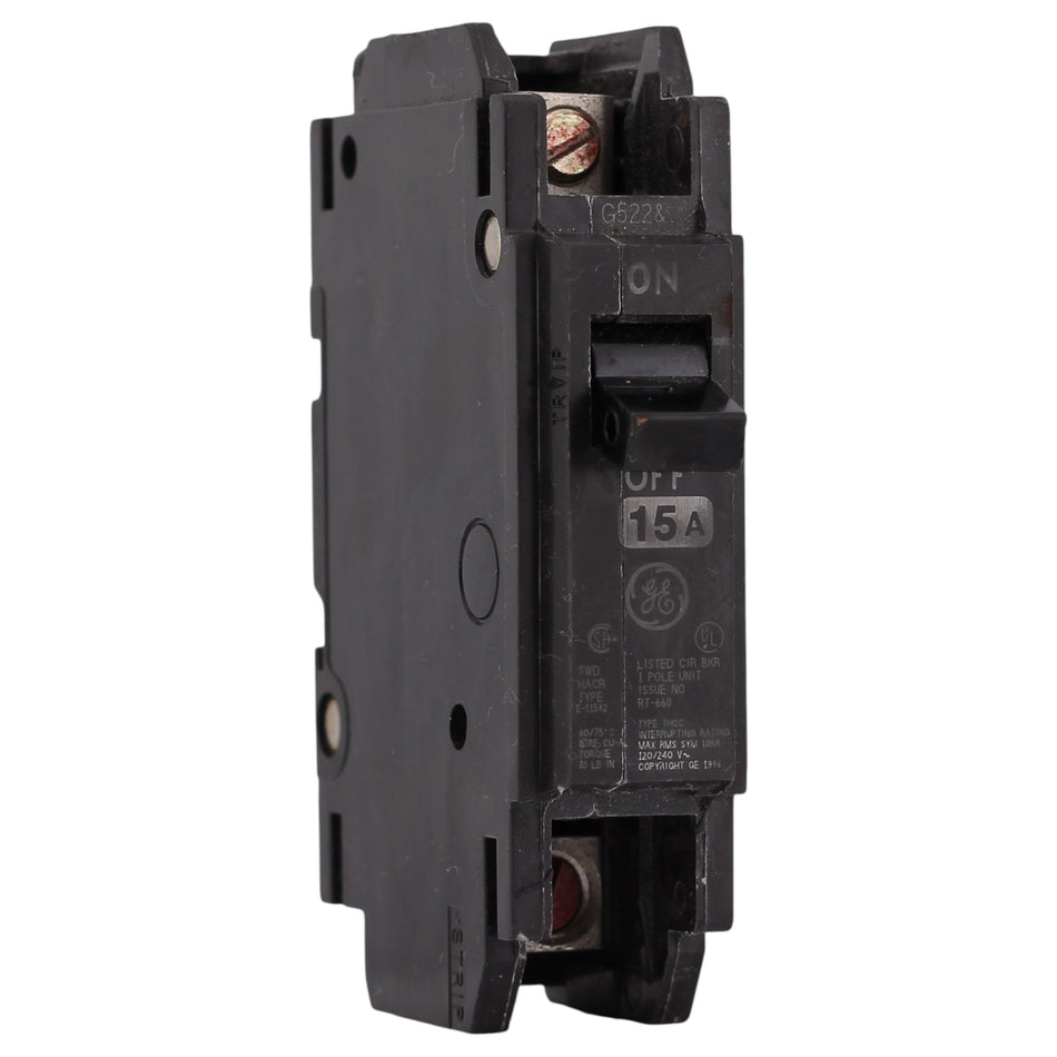 ABB GE Q-Line, THQC1115WL, 15A, 1P, 120/240V, Lug-to-Lug DIN Rail Circuit Breaker