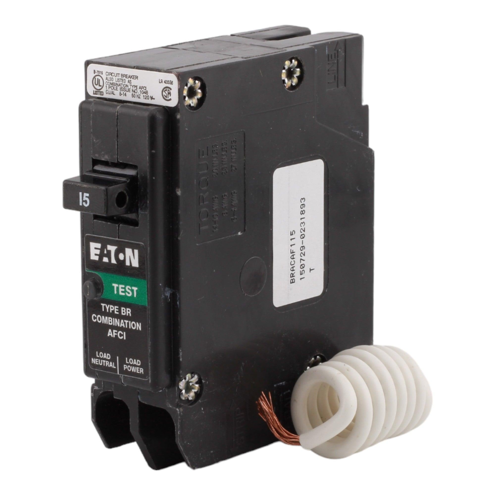 Eaton BRACAF115 15 Amp Single Pole 120V Pigtail-Neutral AFCI Arc Fault Circuit Breaker UL