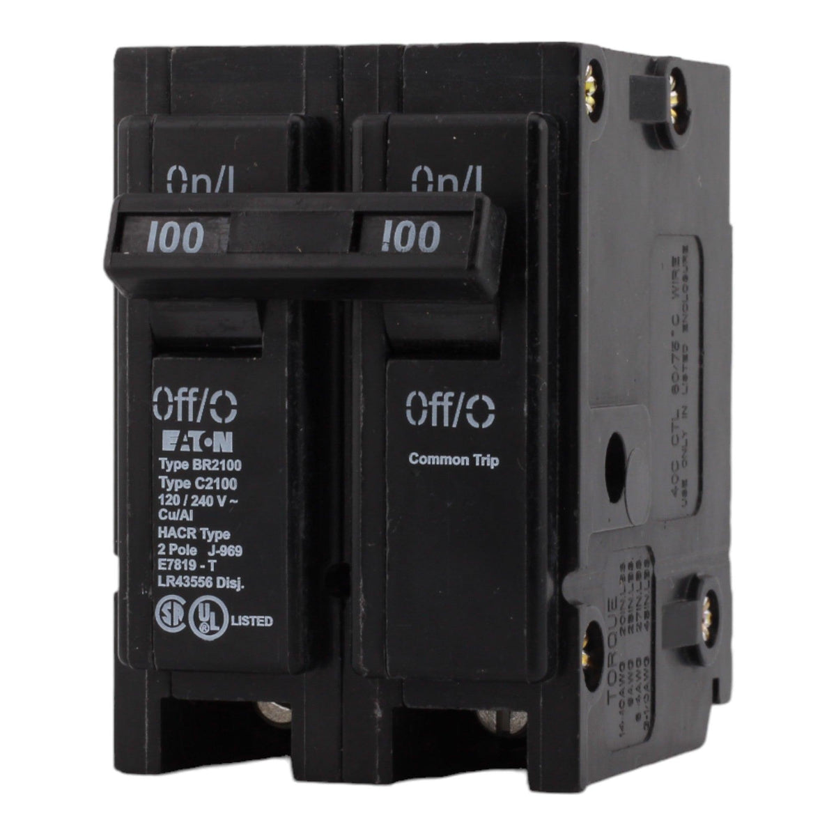 Eaton BR2100 100 Amp Double Pole 240V Plug-In Standard Trip Circuit Breaker UL