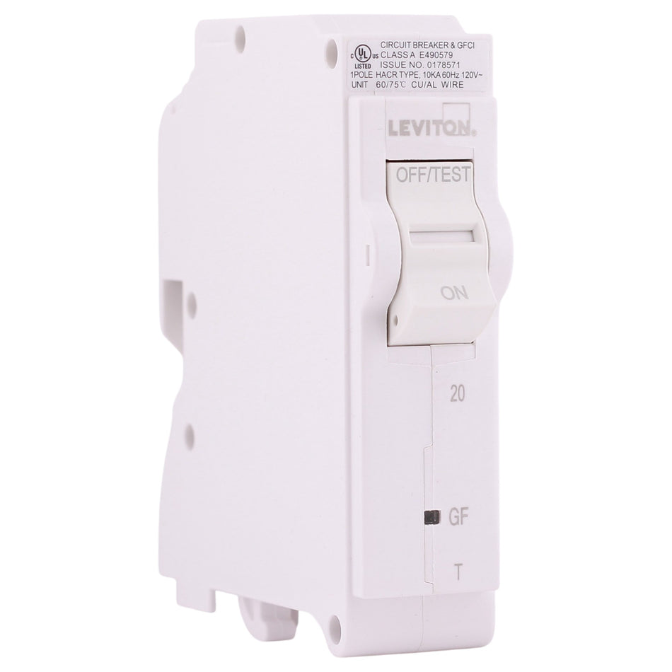 Leviton LB, LB120-GFT, 20A, 1P, 120V, GFCI, Plug-On Neutral, Circuit Breaker
