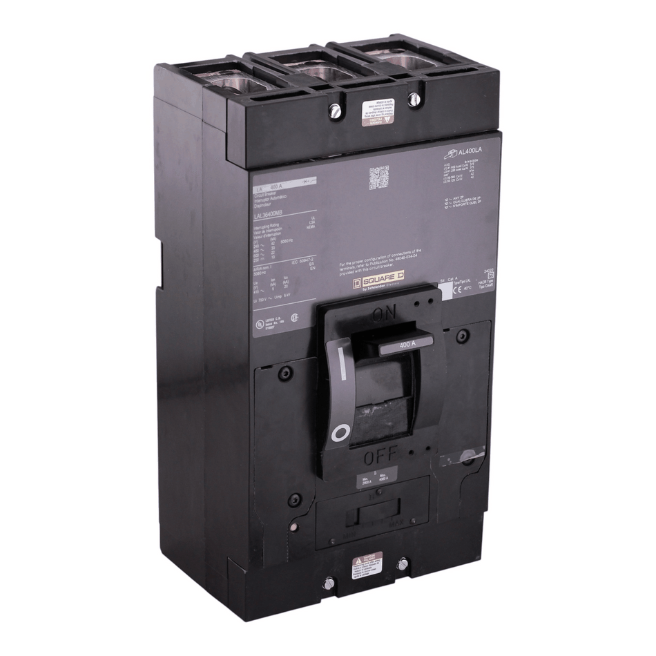 Square D LA, LAL36400MB, 400A, 3P, 600V, 22kA, Unit Mount, Lug, Short Handle, Thermal-Magnetic, MCCB
