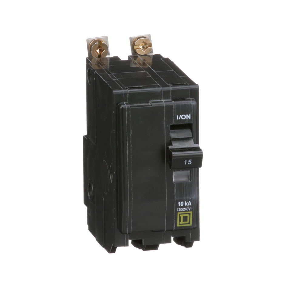 Square D QOB215, 15A, 120/240V, 2-Pole Miniature Circuit Breaker, Bolt-On, 10 kAIC, for QO Load Centers