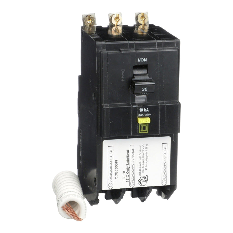 Square D QOB330GFI 30 Amp 3 Pole Circuit Breaker, GFCI Protection, 208Y/120V, Bolt-On, UL Listed
