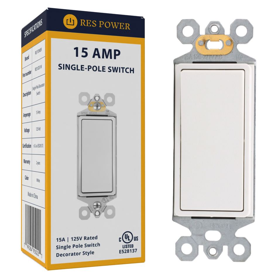 RES POWER 15A 125V Decorator Style Single-Pole Switch White