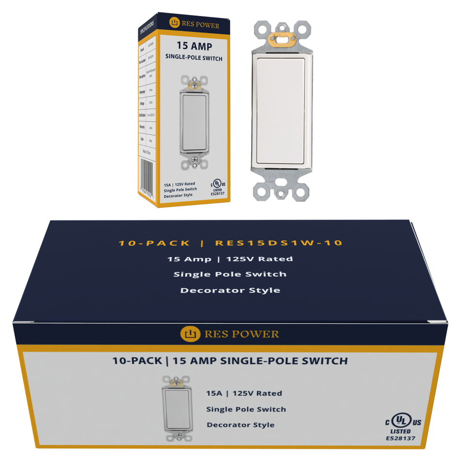 RES POWER 15A 125V Decorator Style Single-Pole Switch cULus Listed Whi ...
