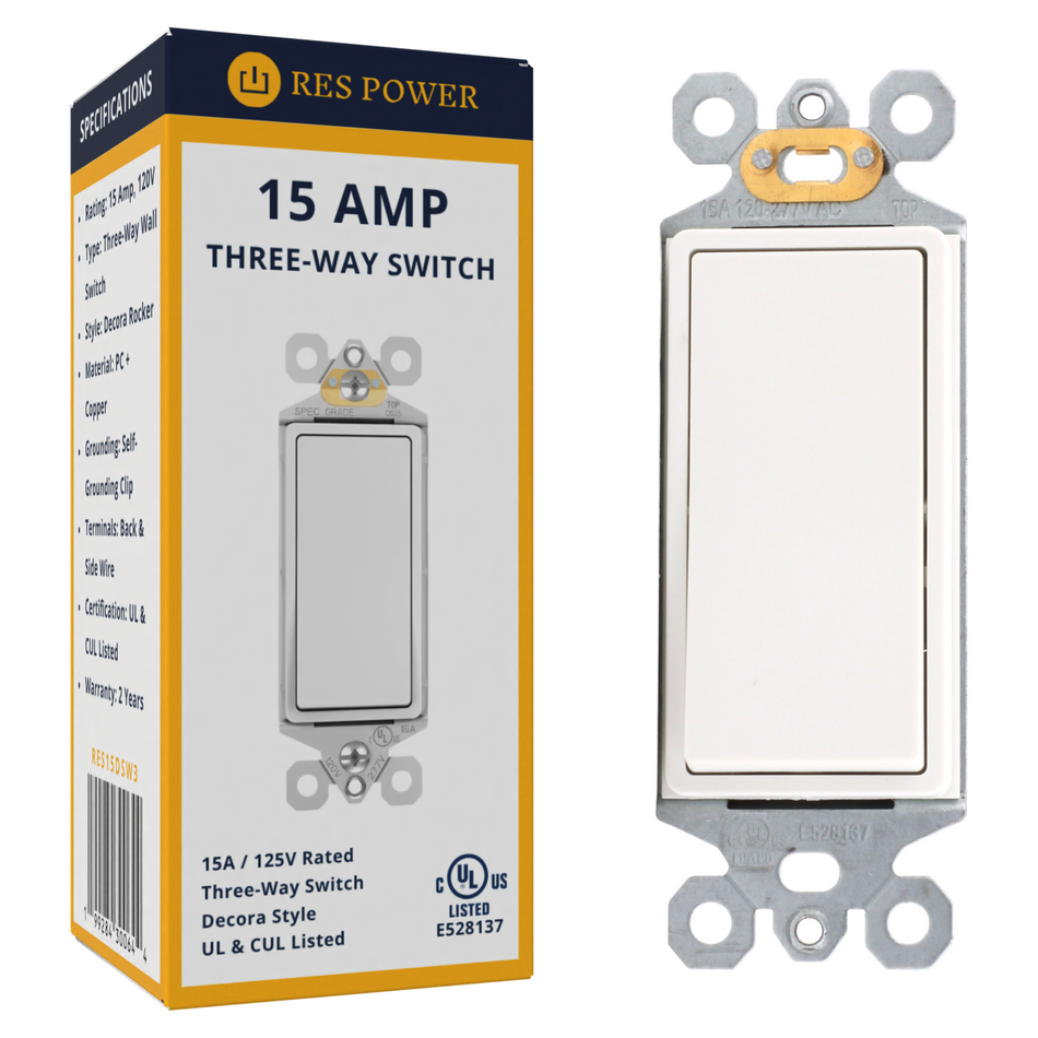 RES POWER 15A 125V Decorator Style Three Way Switch White