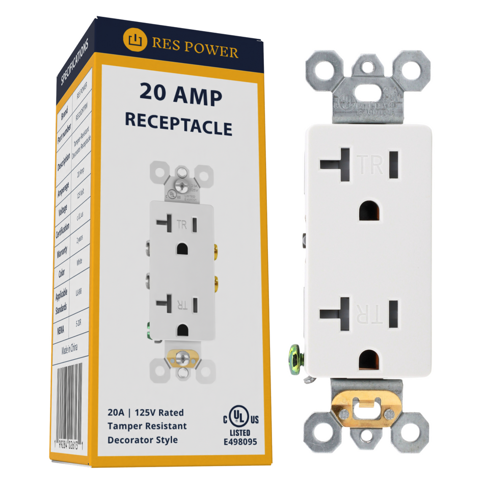 RES POWER 20A 125V Tamper-Resistant Decorator Duplex Receptacle White