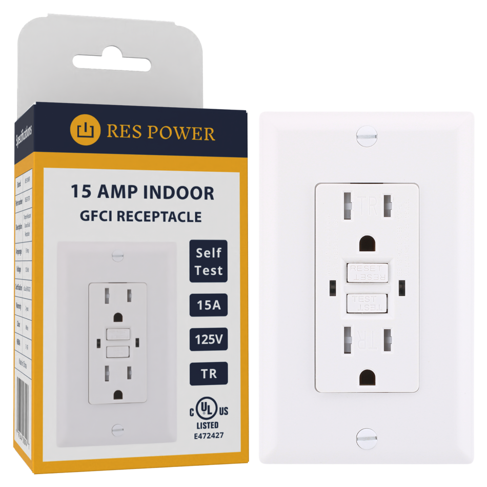 RES POWER Indoor 15A 120V Tamper-Resistant GFCI Outlet Self-Test cULus Listed, RESGF15TR