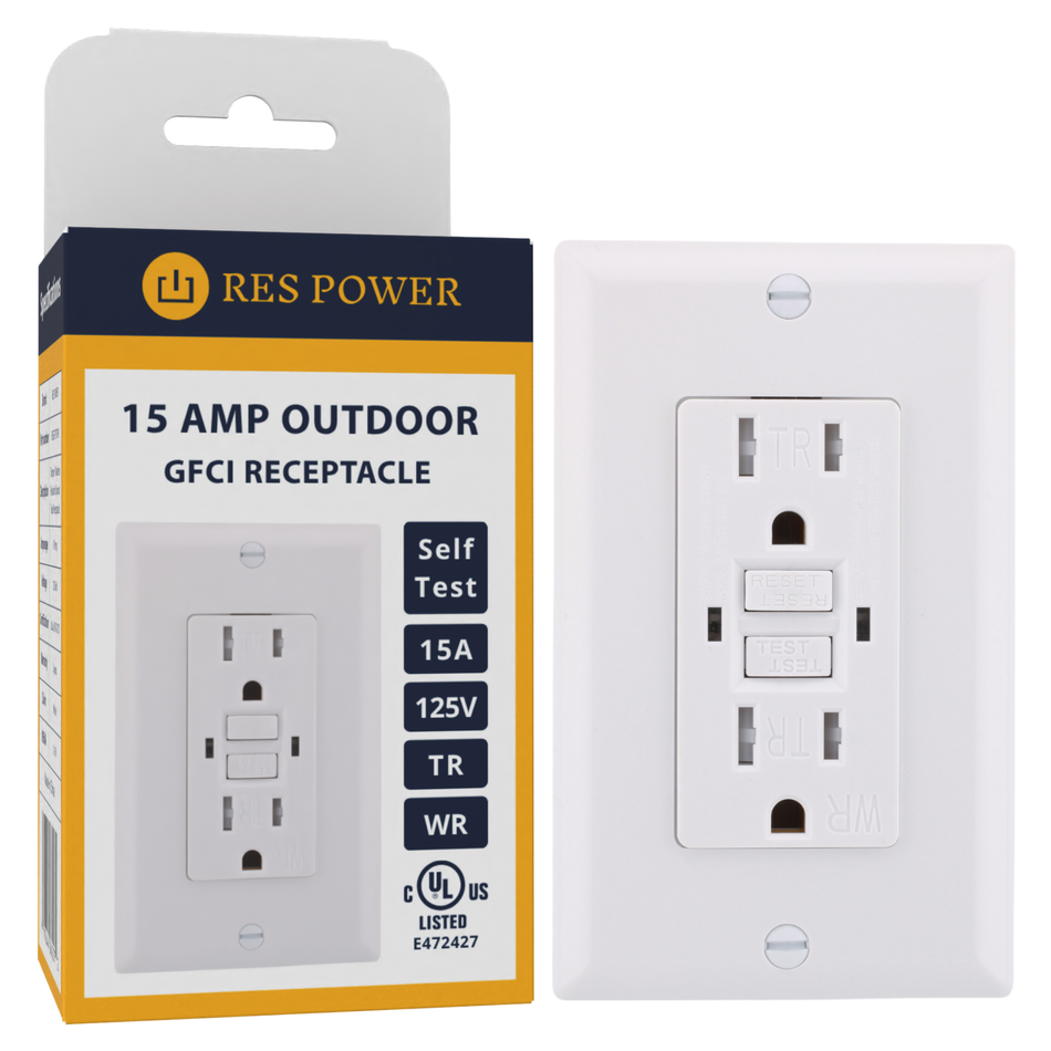 RES POWER Outdoor 15A 120V Tamper/Weather Resistant GFCI Outlet Self-Test cULus Listed, RESGF15TWR