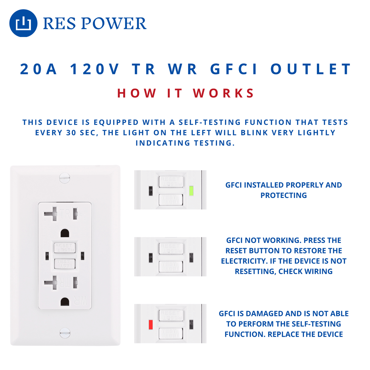 RES POWER RESGF20TWR 20A 120V Tamper/Weather Resistant GFCI Outlet