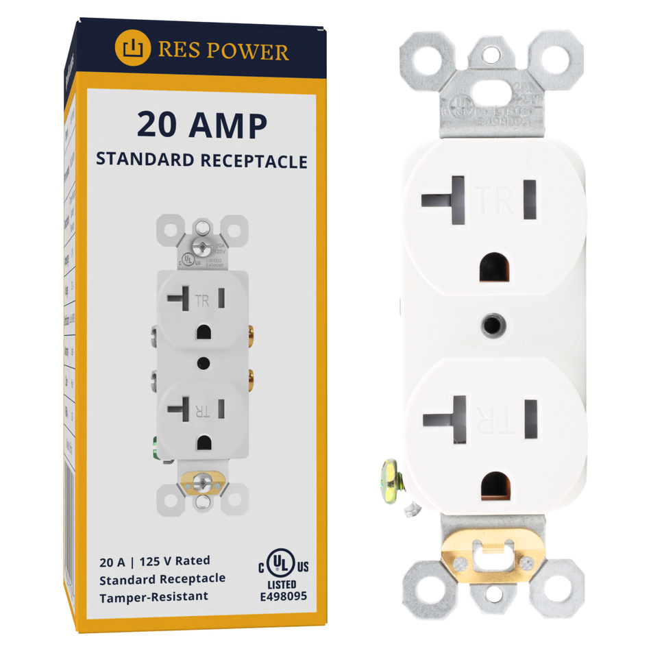 RES POWER 20A 125V Tamper-Resistant Standard Duplex Receptacle cULus Listed White