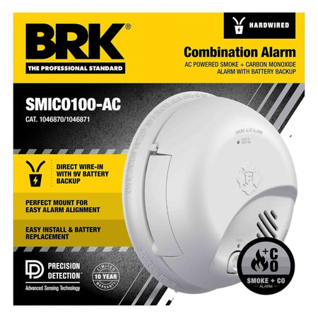 BRK SMICO100-AC 6-PACK 120V AC/DC Hardwired Smoke and Carbon Monoxide Alarm with Battery Backup