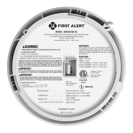 BRK SMICO100-AC 6-PACK 120V AC/DC Hardwired Smoke and Carbon Monoxide Alarm with Battery Backup