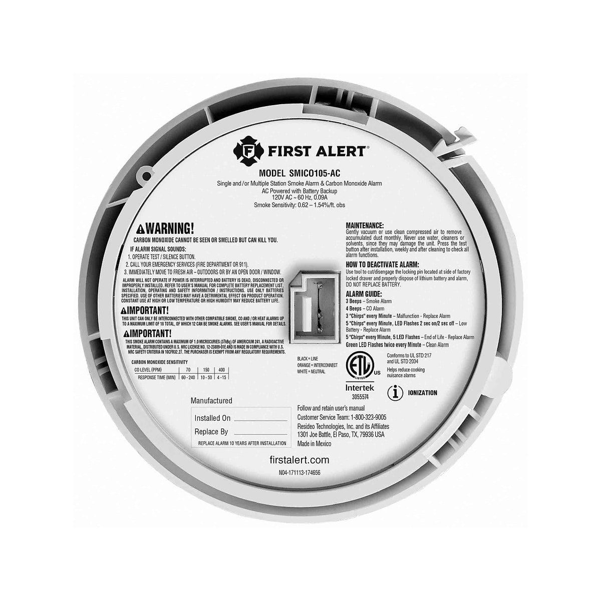 BRK SMICO105-AC 120V AC/DC Smoke and Carbon Monoxide Alarm with 10-Year Battery Backup