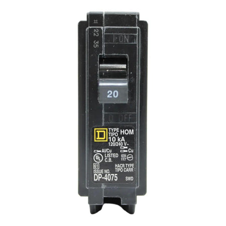 Square D HOM120 Circuit Breaker 20 Amps 120 Volts 1 Pole Plug in UL Listed