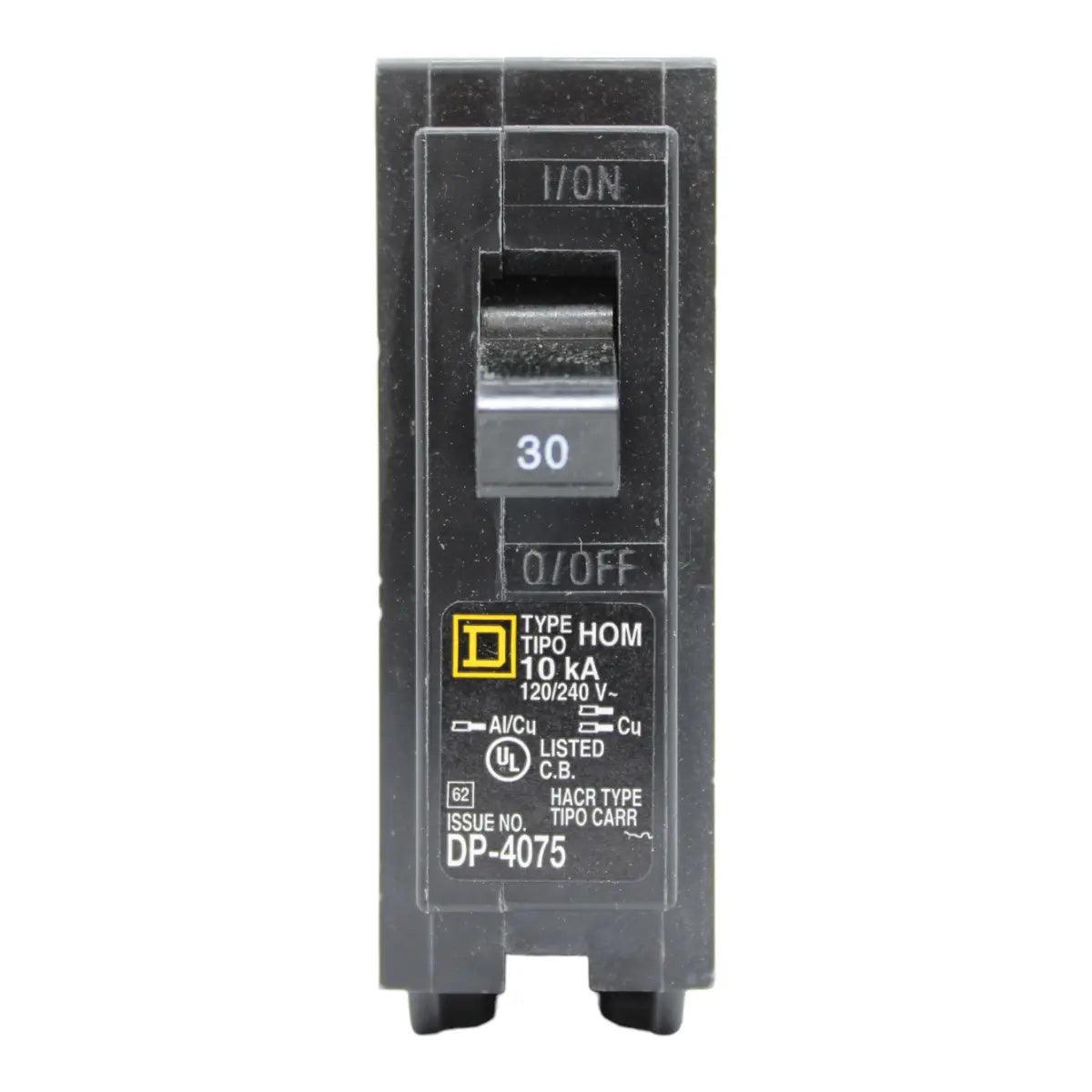 Square D HOM130 Circuit Breaker 30 Amps 120 Volts 1 Pole Plug in UL Listed