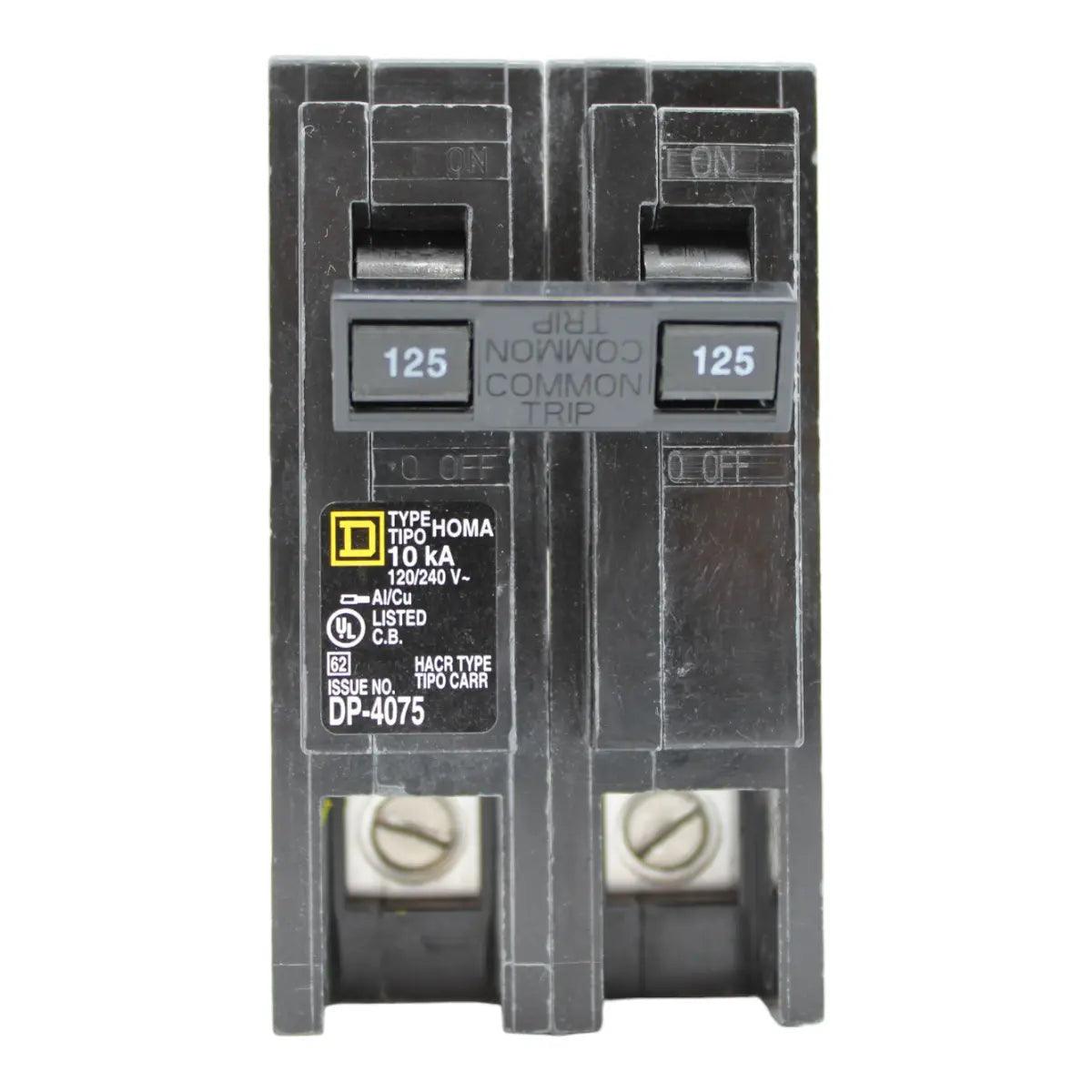 Square D HOM2125 Circuit Breaker 125 Amps 240 Volts 2 Pole Plug in UL Listed