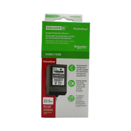 Square D HOM2175SB Surge Protector 22.5 KA 240 Volts 2 Pole Pigtail Neutral UL Listed