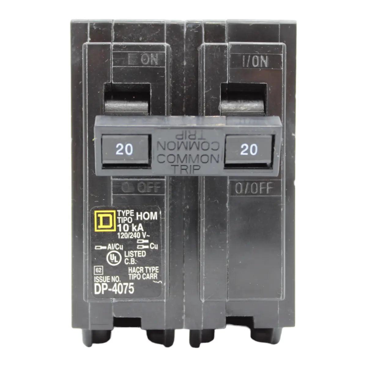 Square D HOM220 Circuit Breaker 20 Amps 240 Volts 2 Pole Plug in UL Listed