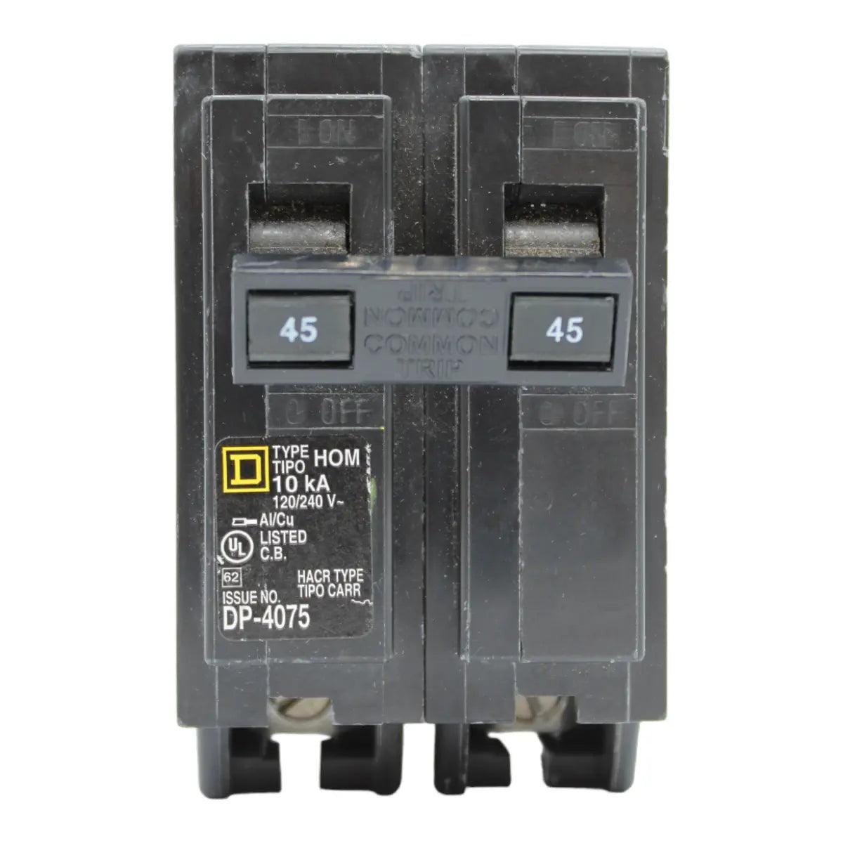 Square D HOM245 45 Amp Double Pole 240V Plug-In Standard Trip Circuit Breaker UL