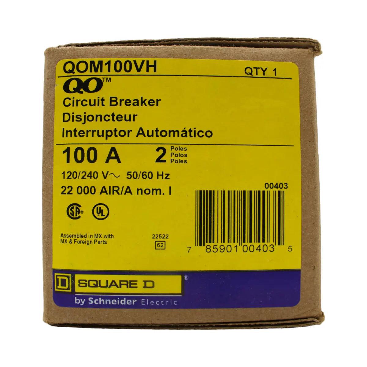 Square D QOM100VH Main Breaker 100 Amps 240 Volts 2 Pole Bolt on UL Listed