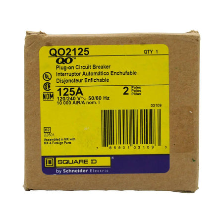Square D QO2125 125 Amp Double Pole 240V Plug-In Standard Trip Circuit Breaker UL